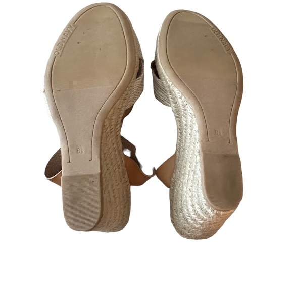 Old Navy Oatmeal Canvas & Tan Leather Espadrille Wedges Size 8.5 - Picture 3 of 9